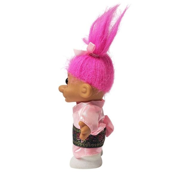 Vintage Russ Troll Japan Doll 5" Around the World In Pink Kimono Pink Hair 90s - Picture 4 of 5